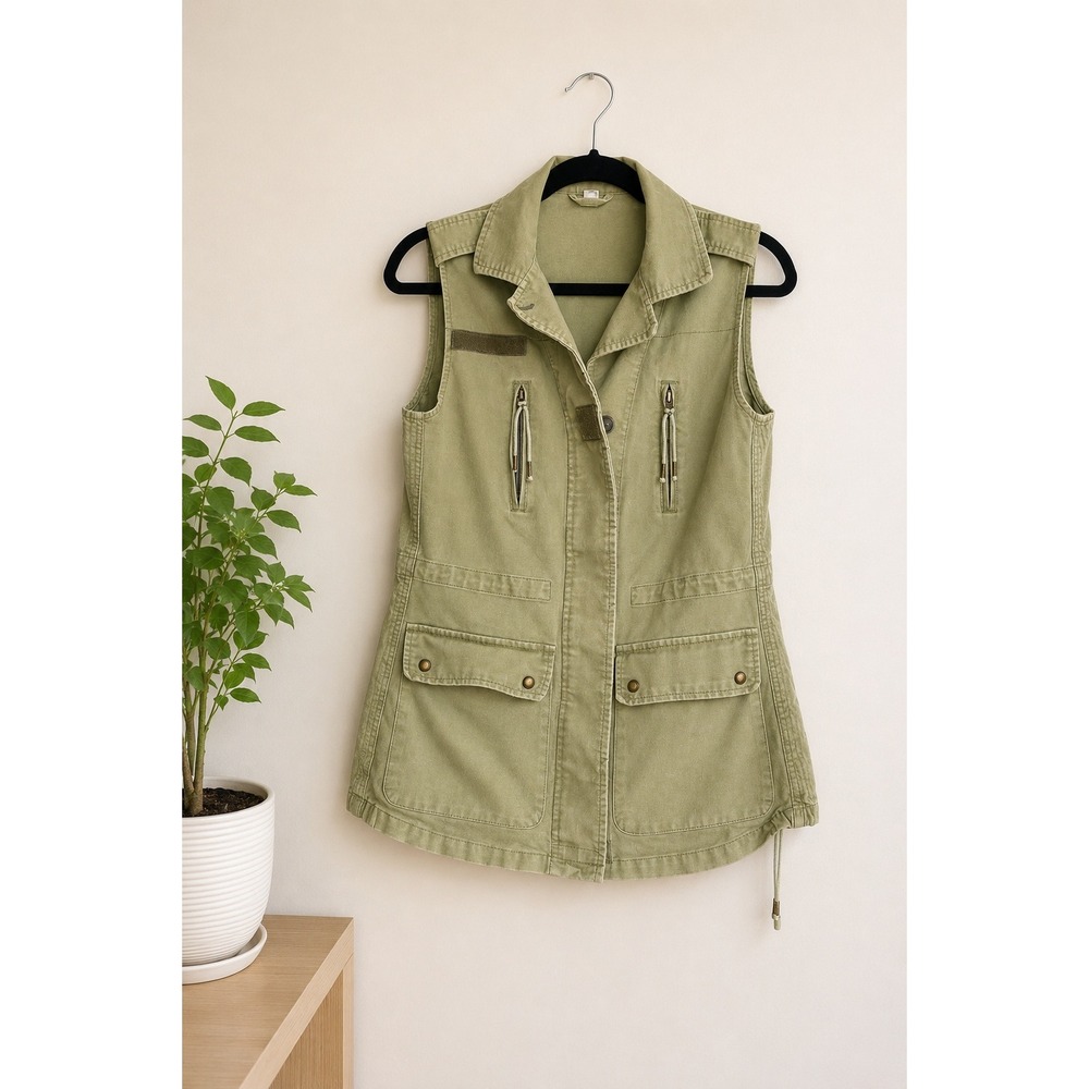 Willow‎ & Clay Anthropologie Military Utility Vest Green Cargo Streetwear Sz M